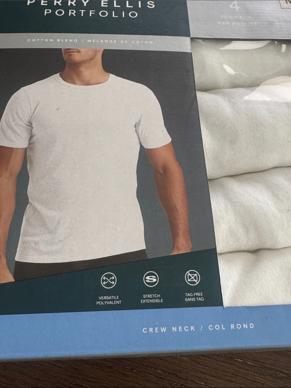 Perry Ellis White Crew Neck Undershirts - 4 Pack Size M